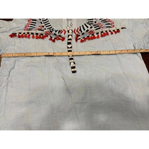 Johnny Was Embroidered Southwestern Boho Hippie Gauzy Top Women Medium Tassle - Picture 4 of 12